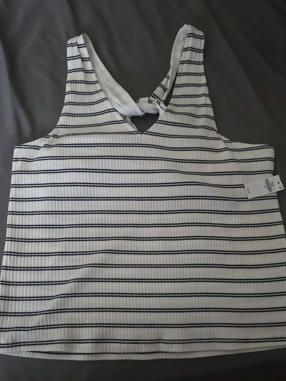 Striped V-Neck Tank Top - White/Navy